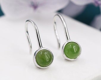 Äkta jadeörhängen i sterlingsilver, naturliga jadeörhängen med runda krok, fina jadeörhängen, äkta jadeörhängen