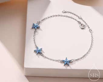 Tiny CZ Flower Bracelet in Sterling Silver, Silver or Gold , Available in 4 Colours, Silver or Gold, Marquise Flower Bracelet