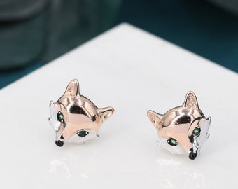 Clous d'oreilles tête de renard en argent sterling - Clous d'oreilles animaux - Mignons, amusants, fantaisistes