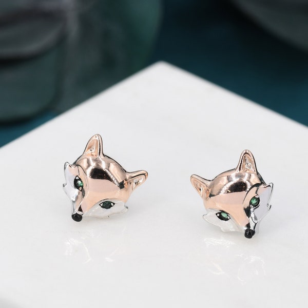 Clous d'oreilles tête de renard en argent sterling - Clous d'oreilles animaux - Mignons, amusants, fantaisistes