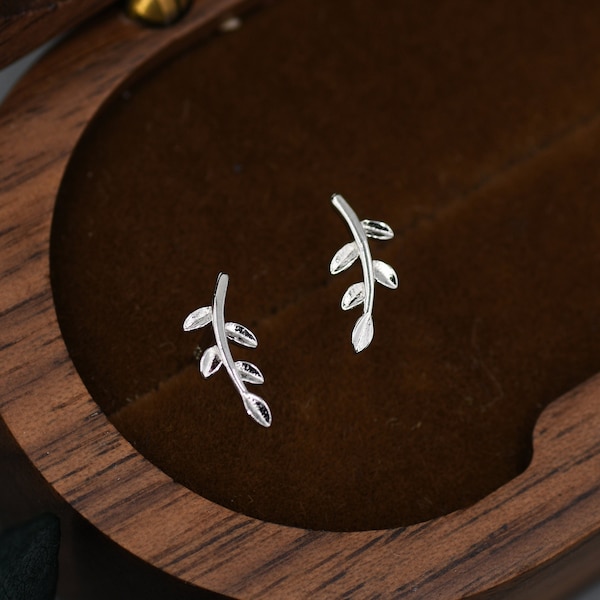Leaf Stud Earrings in Sterling Silver - Tree Branch Stud Earrings  - Olive Branch - Cute,  Fun, Whimsical