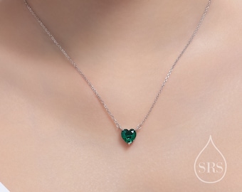 Emerald Green CZ Heart Pendant Necklace in Sterling Silver, Silver or Gold, Heart Necklace, Sparkly CZ Necklace