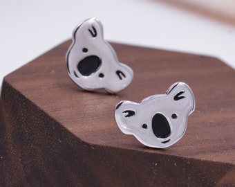 Koala Bear Stud Earrings in Sterling Silver,  Cute Fun Quirky Animal Jewellery, Jewelry Gift for Her, Animal Lover,  Nature Inspired