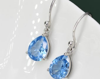 14K Gold-filled Earrings with Blue-Green Teardrop Cubic Zirconia - December 14K Gold-filled Earrings with Blue-Green Teardrop Cubic Zirconia - December