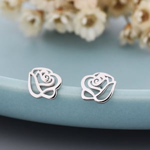 Cut-out Rose Flower Stud Earrings in Sterling Silver, Silver or Gold, Rose Earrings
