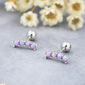Tiny Purple Opal Curved Bar Screw Back / Stud Earrings in Sterling Silver, Silver or Gold,  Opal Screw Back Earrings, Fire Opal