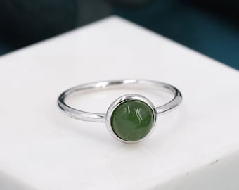 Genuine Green Jade Ring in Sterling Silver, US 5 - 8, Natural Green Jade Ring, 6mm Jade Ring