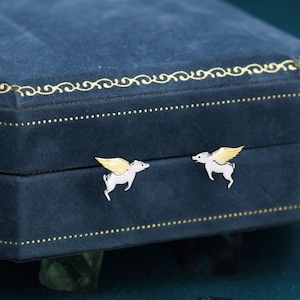 Flying Pig Stud Earrings in Sterling Silver - Pigs Can Fly - Farm Animal Stud Earrings  - Cute,  Fun, Whimsical