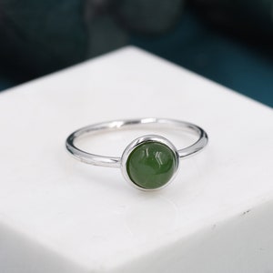 Genuine Green Jade Ring in Sterling Silver, US 5 - 8, Natural Green Jade Ring, 6mm Jade Ring