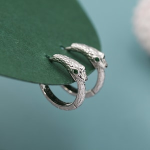 Snake Huggie Hoop in Sterling Silver, Silver or Gold,  10mm Inner Diameter, Ouroboros Hoop Earrings, Serpent Earrings