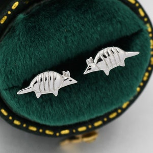 Armadillo Stud Earrings in Sterling Silver, Silver or Gold, Nature Inspired Animal Earrings