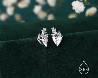 Anatomische hartoorbellen in sterlingzilver, zilver, goud of roségoud, oorbellen met kloppend hart, hartoorbellen, gothic en punk