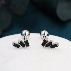 Triple Black Baguette  CZ Screw back Earrings in Sterling Silver, Silver or Gold, Baguette Cluster Screwback Earrings