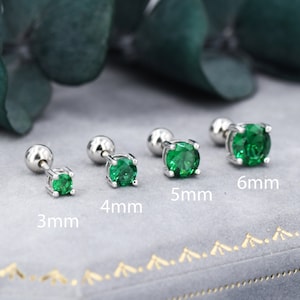 Emerald Green CZ Screw Back Earrings in Sterling Silver, Available in 3mm 4mm 5mm 6mm, Brilliant Cut Emerald Green CZ Earrings, Four Prong