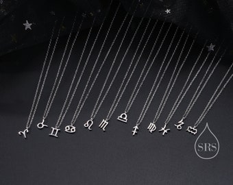 Tiny Zodiac Pendant Necklace in Sterling Silver, Silver or Gold or Rose Gold, Horoscope Necklace
