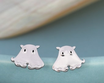 Umbrella Octopus Stud Earrings in Sterling Silver, Silver or Rose Gold, Ocean Animal Earrings, Nature Inspired