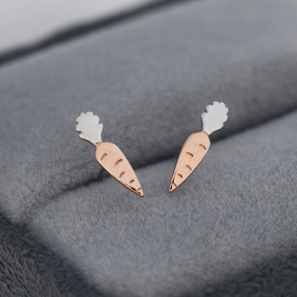 Tiny Carrot Stud Earrings in Sterling Silver, Silver Carrot Earrings, Food Jewellery