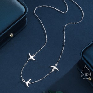 Flying Bird Satellite Necklace in Sterling Silver, Swallow Bird Necklace, Silver or Gold - Cute Quirky and Fun Jewellery