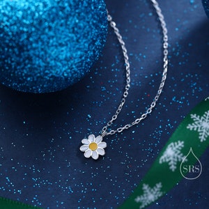 Sterling Silver Tiny Little Daisy Flower Pendant Necklace, Flower Necklace, Daisy Necklace, Enamel Flower Pendant Necklace