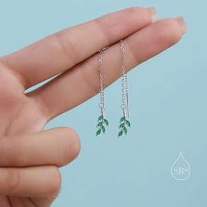 Delikatne kolczyki z cyrkoniami w kształcie liści, ze srebra próby 925, kolczyki z gałązką oliwną, srebro lub złoto, z przezroczystymi cyrkoniami lub szmaragdową zielenią, z długimi nawlekaczami