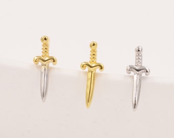 Tiny Little Dagger Sword Stud Earrings in Sterling Silver - Stacking Earrings