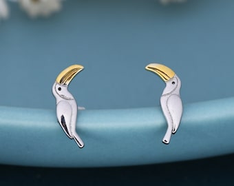 Tiny Toucan Bird Stud Earrings in Sterling Silver, Silver and 18ct Gold, Bird Stud Earrings, Nature Inspired Animal Earrings