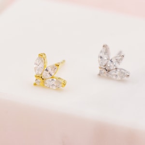 Sterling Silver CZ Marquise Cluster Stud Earrings, Gold or Silver, Marquise Fan Stud, CZ Crown Stud, Three Marquise Stud image 5