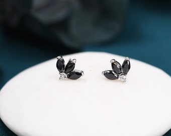 Sterling Silver Black CZ Marquise Cluster Stud Earrings,  Gold or Silver, Marquise Fan Stud, CZ Crown Stud, Three Marquise Stud