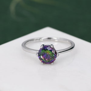 Pierścionek z brylantowym szlifem Mystic Black CZ o masie 1 karata ze srebra wysokiej próby, pierścionek z cyrkonią Mystic Topaz o średnicy 6,5 mm, rozmiar amerykański 5-8, pierścionek Aurora Black