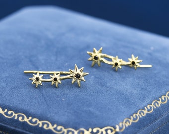 Starburst Ear Crawler Earrings - Star Crawler Earrings - Silver or Gold - Three Star Earrings - Star Trio Earrings