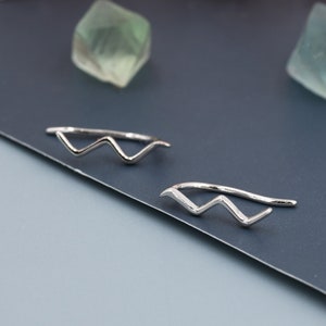 Zigzag Wave Crawler Earrings in Sterling Silver, Silver or Gold or Rose Gold, Minimalist Geometric, Ear Climbers image 1