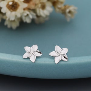 Tiny Plumeria Flower Stud Earrings in Sterling Silver, Small Flower Earrings, Nature Inspired Floral Earrings