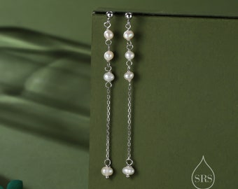 Pendientes de plata de ley con cascada de perlas naturales, en plata, oro u oro rosa. Pendientes colgantes con perlas de agua dulce auténticas. Perlas auténticas.