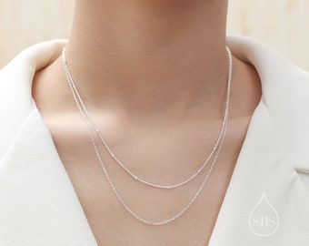 Double Layer Necklace in Sterling Silver with Satellite Chain,  Silver or Gold or Rose Gold, Chain Necklace