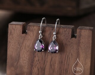 Orecchini Pendenti A Cuore In Argento 925 Con Cristalli Multicolori E Ametista - Gioielli Donna Con Zirconi 5A, Ipoallergenici, Regalo San Valentino