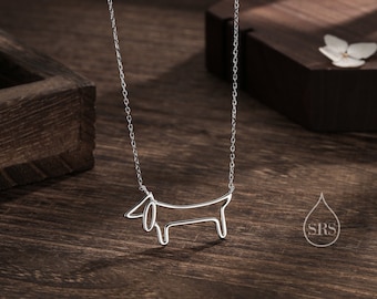 Collar de perro Dachshund en plata de ley, en plata u oro, regalo Dachshund, arte ponible, collar de perro Weiner, collar de perro salchicha
