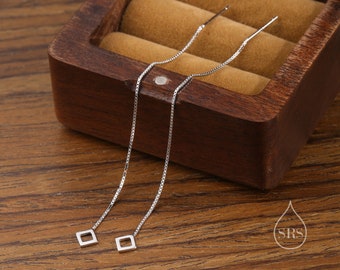 Extra Tiny Open Square Threader Earrings in Sterling Silver, Silver or Gold, Cut-out Square Ear Threaders