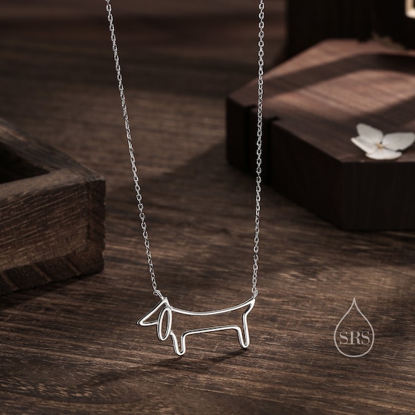 Collana per cani bassotto in argento sterling, in argento o oro, regalo bassotto, arte indossabile, collana per cani Weiner, collana per cani salsiccia