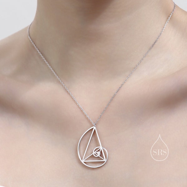 Fibonacci golden spiral Pendant Necklace in Sterling Silver, Silver Gold or Rose Gold. Golden Ratio Necklace.