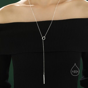 Collier minimaliste cercle et barre Lariat en argent sterling, argent ou or ou or rose, collier en Y, éternité, collier barre circulaire