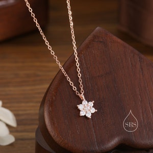 Tiny CZ Flower Necklace in Sterling Silver, Silver or Gold or Rose Gold, CZ Snowflake Necklace, CZ Cluster Floral Necklace image 1