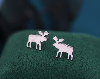 Boucles d’oreilles Moose Stud en argent sterling, boucles d’oreilles Moose Deer, boucles d’oreilles pour animaux, inspirées de la nature