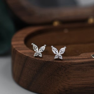 Sterling Silver CZ Butterfly Stud Earrings,  Gold or Silver, Marquise CZ Earrings, Stacking Earrings, Stackable Butterfly Earrings