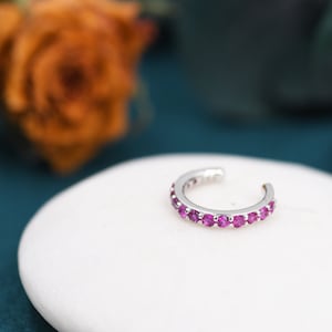 Ruby Red CZ Ear Cuff in Sterling Silver, Silver or Gold, Simple Piercing Free Earrings, Minimalist Ear Cuff, Red CZ Ear Cuff