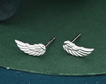 Angel Wings Stud Earrings in Sterling Silver, Feather Earrings, Silver Wing Earrings