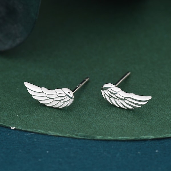 Angel Wings Stud Earrings in Sterling Silver, Feather Earrings, Silver Wing Earrings