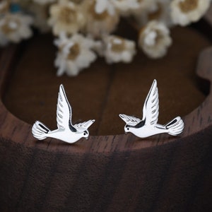 Dove Stud Earrings in Sterling Silver, Cute Dove Bird Earrings, Pigeon Earrings, Nature Inspired Animal Earrings image 1