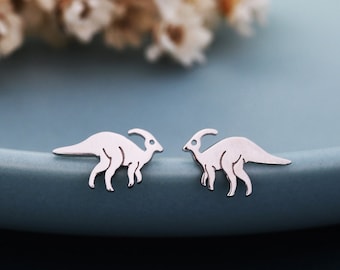 Parasaurolophus Dinosaur Stud Earrings in Sterling Silver, Silver or Gold, Dinosaur Earrings
