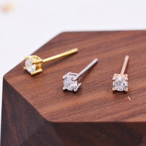 Sterling Silver Tiny Little Stud Earrings, Barely Visible, Extra Small CZ Stud, Silver, Gold and Rose Gold, Cubic Zirconia Crystal