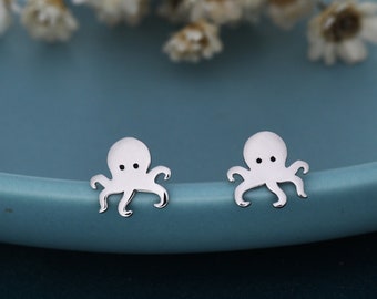 Tiny Octopus Stud Earrings in Sterling Silver - Animal Stud Earrings - Ocean Fish Earrings  - Cute,  Fun, Whimsical